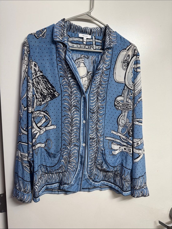 Reiss Tops - Reiss Powder Blue Equestrian Print Button-Down Jacket